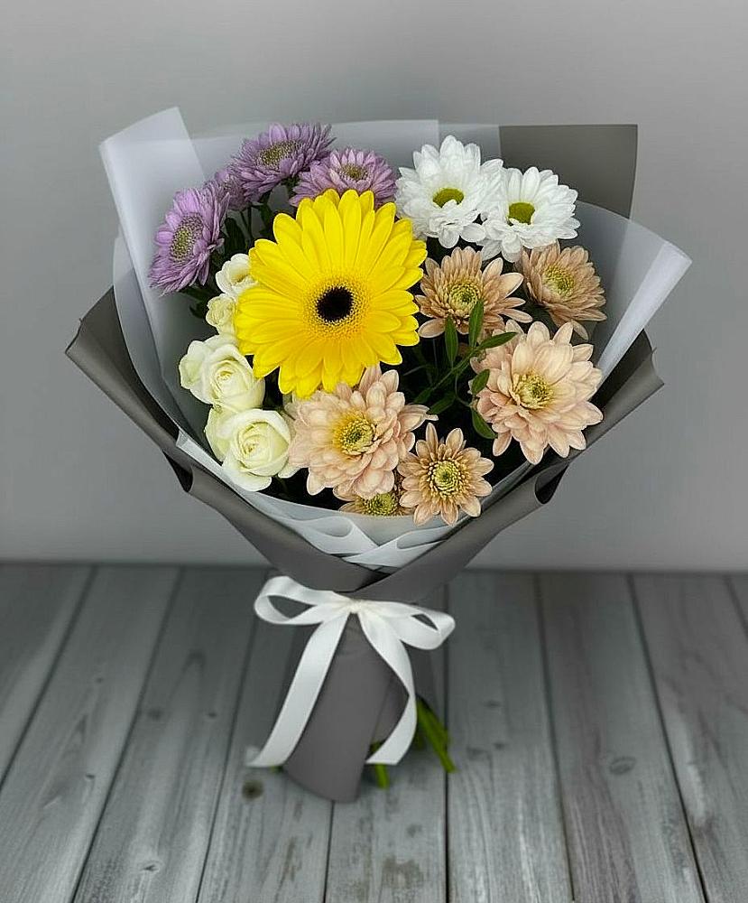 Букет цветов из: Розы, Герберы и Хризантемы в Мариинском Посаде