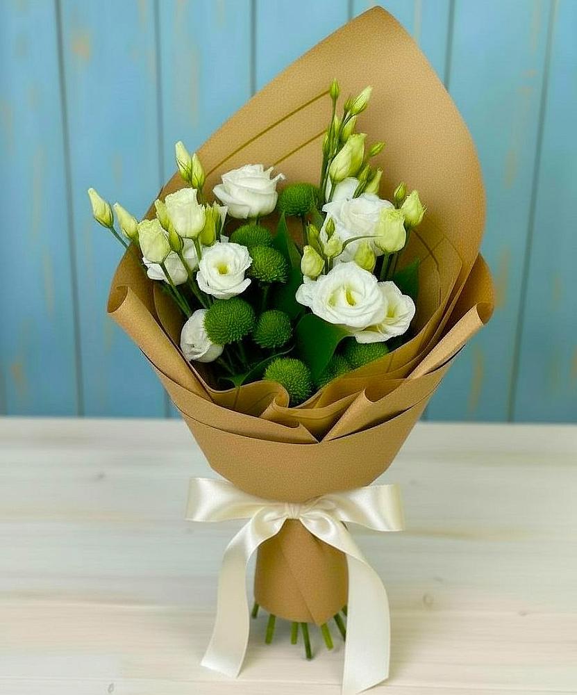 Букет цветов из: Хризантемы и Лизиантусы в Мариинском Посаде