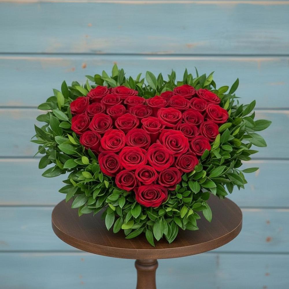 Цветочная композиция из Розы в виде сердца в Мариинском Посаде