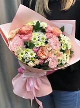 Букет нежные объятья в Мариинском Посаде Букет цветов из: Гвоздики, Розы и Хризантемы в Мариинском Посаде