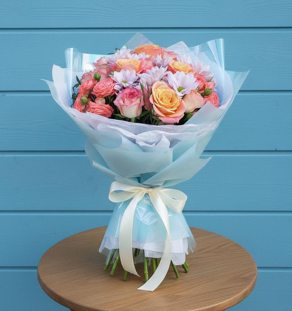 Букет цветов из: Хризантемы и Розы в Мариинском Посаде